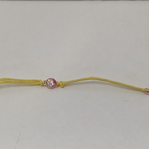 Pink Crystal Centered Yellow Nylon Bracelet Glass Stone Corded Rope Band - Picture 6 of 8